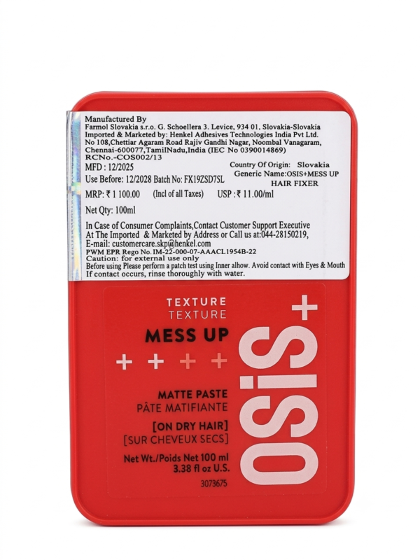 Schwarzkopf Professional OSiS+ Mess Up Hair Styling Matte Paste (100ml)