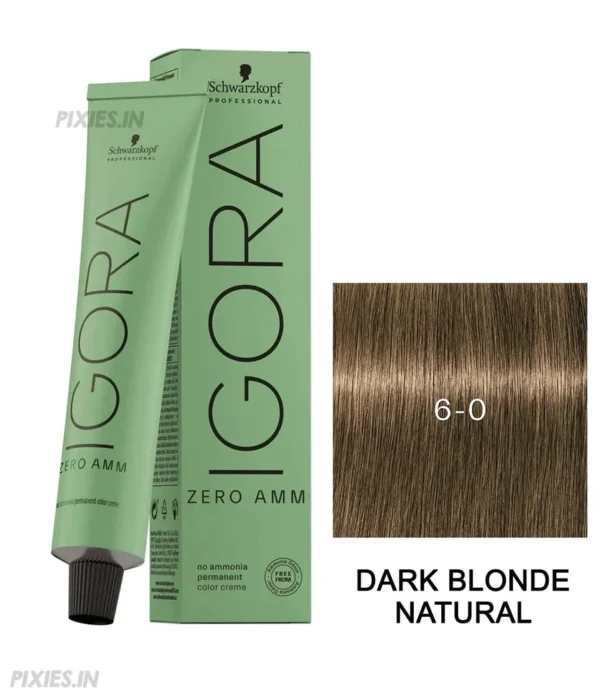 Schwarzkopf Professional Igora Zero AMM Ammonia-Free Color Cream (6-0 Dark Blonde Natural) (60ml)